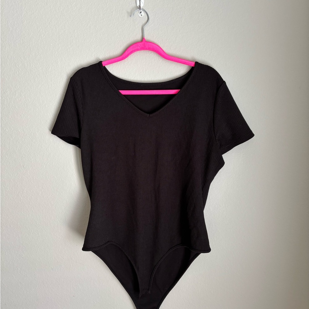 Black V-Neck Women's Bodysuit